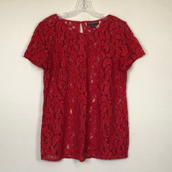 A PEA IN THE POD Maternity Red Lace Top L EUC - Picture 1 of 8